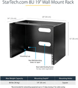 StarTech.com 8U Wall Mount Patch Panel Bracket - 13.75 inch Deep - 19" Patch Panel Rack for Shallow Network Equipment- 80lbs Capacity (WALLMOUNT8) 8U Panel Bracket