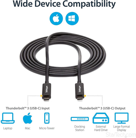 StarTech.com Thunderbolt 3 Cable - 6 ft / 2m - 4K 60Hz - 40Gbps - USB C to USB C Cable - Thunderbolt 3 USB Type C Charger (TBLT3MM2MA) 6ft 40Gbps | Black