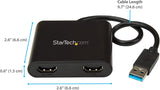 StarTech.com USB 3.0 to Dual HDMI Adapter - 1x 4K 30Hz &amp; 1x 1080p - External Video &amp; Graphics Card - USB Type-A to HDMI Dual Monitor Display Adapter - Supports Windows Only - Black (USB32HD2)