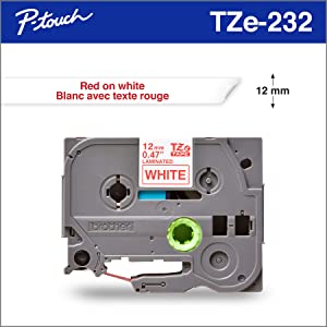 Brother TZE232 TZe Standard Adhesive Laminated Labeling Tape, 1/2-Inch w, Red on White
