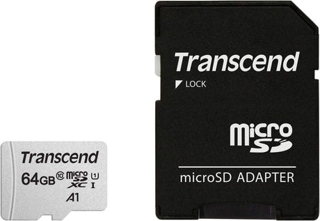 Transcend 64GB microSDXC UHS-I Class 10 U1 Memory Card with Adapter (TS64GUSD300S-A) MICRO SD CARD WITH ADAPTER 64GB