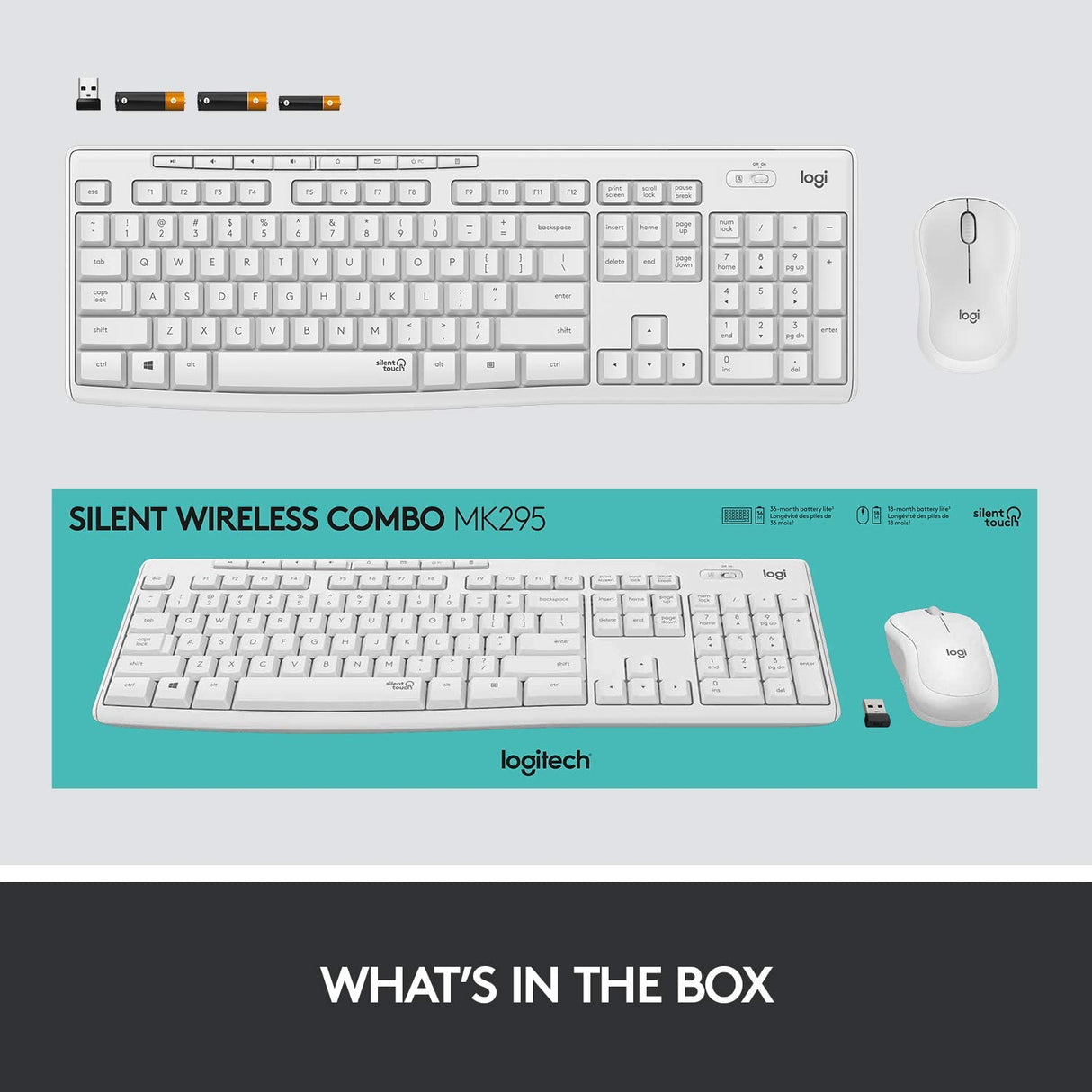 Logitech MK295 Wireless Mouse &amp; Keyboard Combo with SilentTouch Technology, Full Numpad, Advanced Optical Tracking, Lag-Free Wireless, 90% Less Noise - Off White