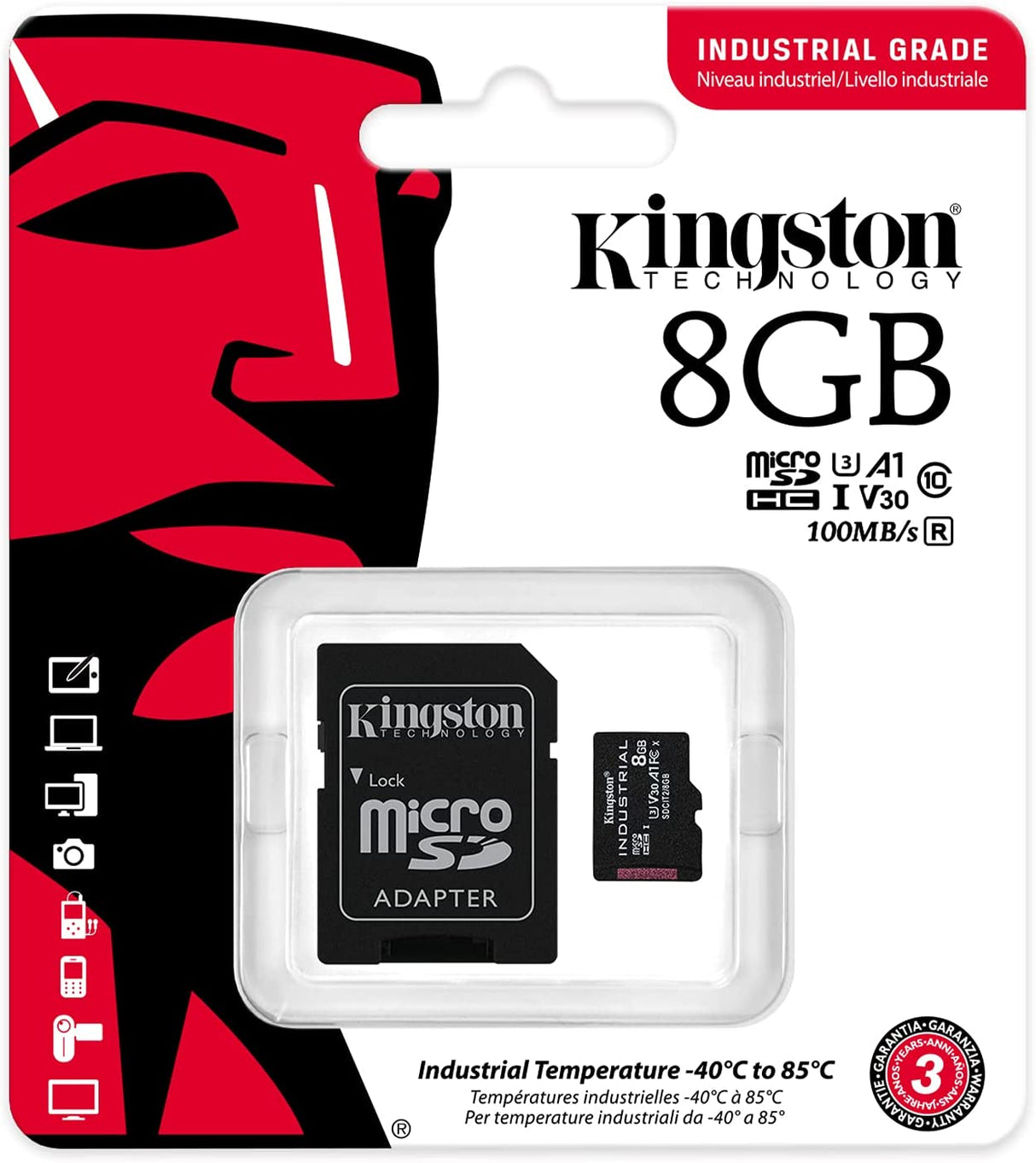 Kingston Industrial 8GB microSDHC C10 A1 pSLC Card + SD Adapter SDCIT2/8GB With Adapter 8GB