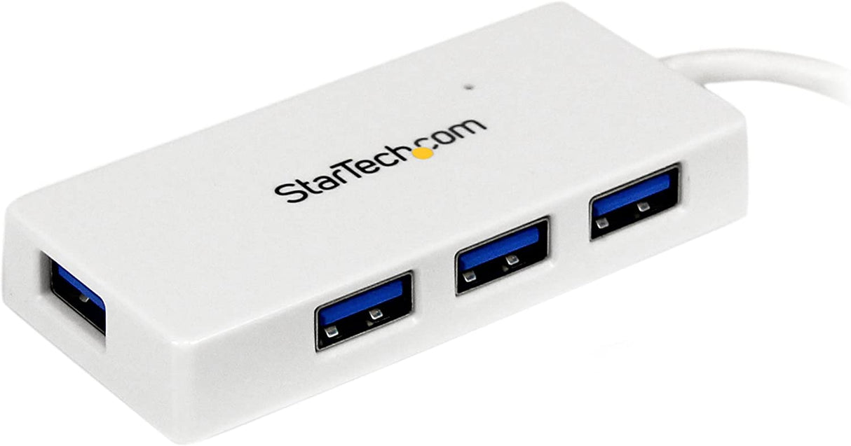 StarTech.com 4 Port USB 3.0 Hub - Multi Port USB Hub w/ Built-in Cable - Powered USB 3.0 Extender for Your Laptop - White (ST4300MINU3W) 4 x USB-A with Built in Cable White