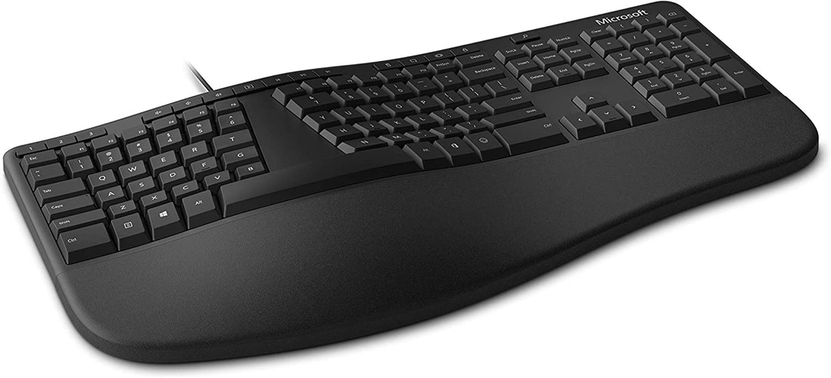 Microsoft Ergonomic Keyboard - Black. Wired, Comfortable, Ergonomic Keyboard with Cushioned Wrist and Palm Support. Split Keyboard. Dedicated Office Key.