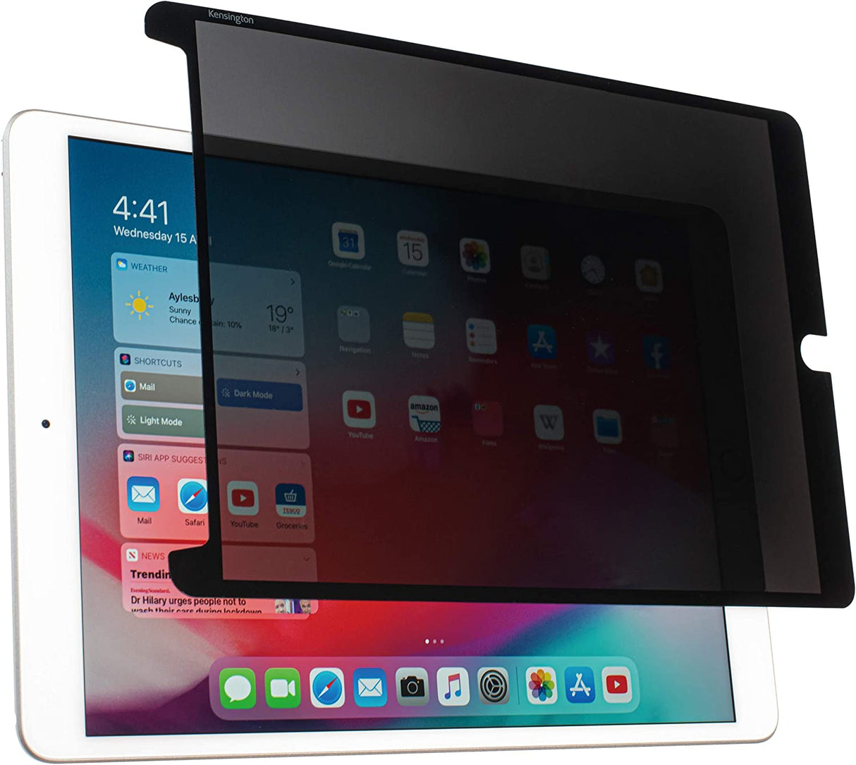 Kensington SA102 Screen Protector Designed for iPad 10.2-inch 2019/2020 (8th &amp; 7th Generation), Easy Installation with a Washable &amp; Resuable Adhesive (K50726WW), Black border iPad 10.2-inch 8th &amp; 7th Generation (2020/2019)