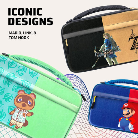 PDP Gaming Officially Licensed Switch Commuter Case - Animal Crossing - Semi-Hardshell Protection - Protective PU Leather - Holds 14 Games - Works with Switch OLED &amp; Lite - Perfect for Kids / Travel Animal Crossing Tom Nook