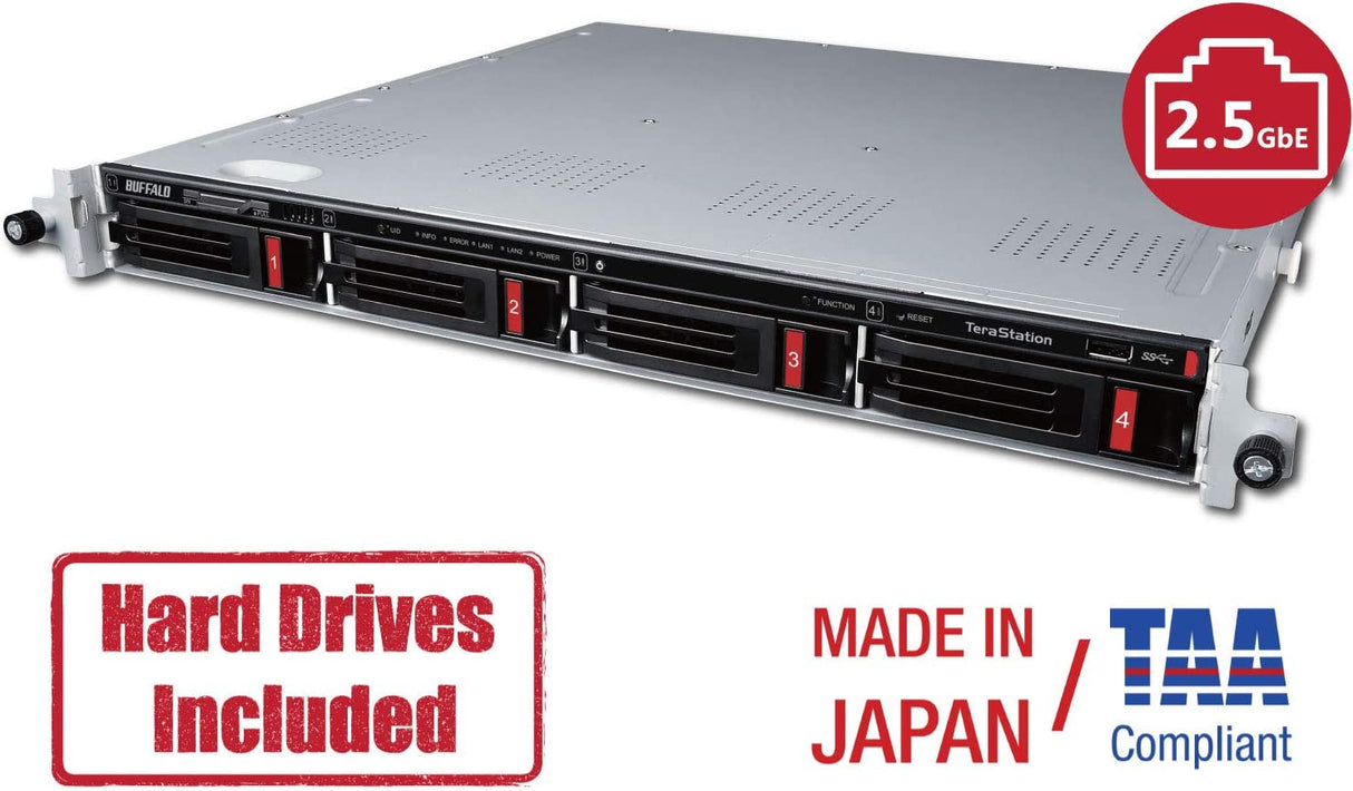 BUFFALO TeraStation 3420RN 4-Bay Rackmount NAS 16TB (4x4TB) with HDD NAS Hard Drives Included 2.5GBE / Computer Network Attached Storage/Private Cloud/NAS Storage/Network Storage/File Server 16 TB TeraStation 3420RN Rackmount NAS