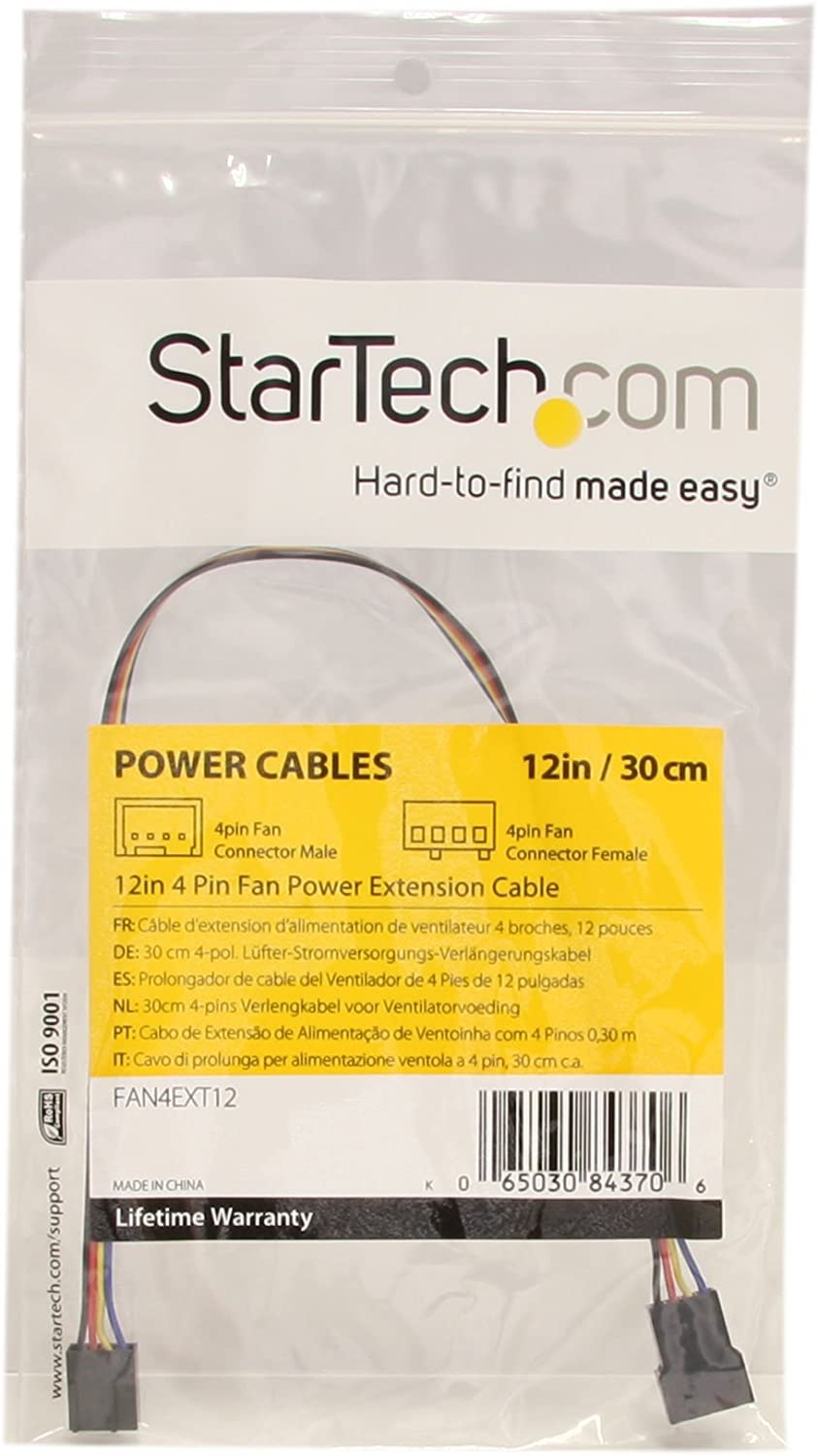 StarTech.com 12in 4 Pin Fan Power Extension Cable - M/F - Fan power extension cable - 4 pin PWM (M) to 4 pin PWM (F) - FAN4EXT12 4 Pin Extension 12in