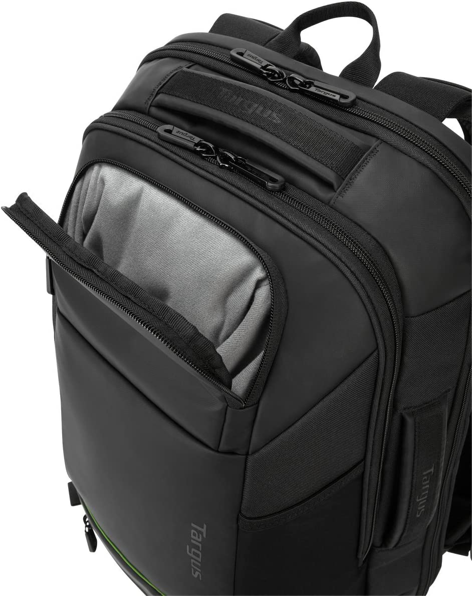 Targus Balance EcoSmart Travel and Checkpoint-Friendly Laptop Backpack Made from Recycled Weather Resistant &amp; PVC-Free Material, Suspension Protection for 15.6-Inch Laptop, Black (TSB921US)