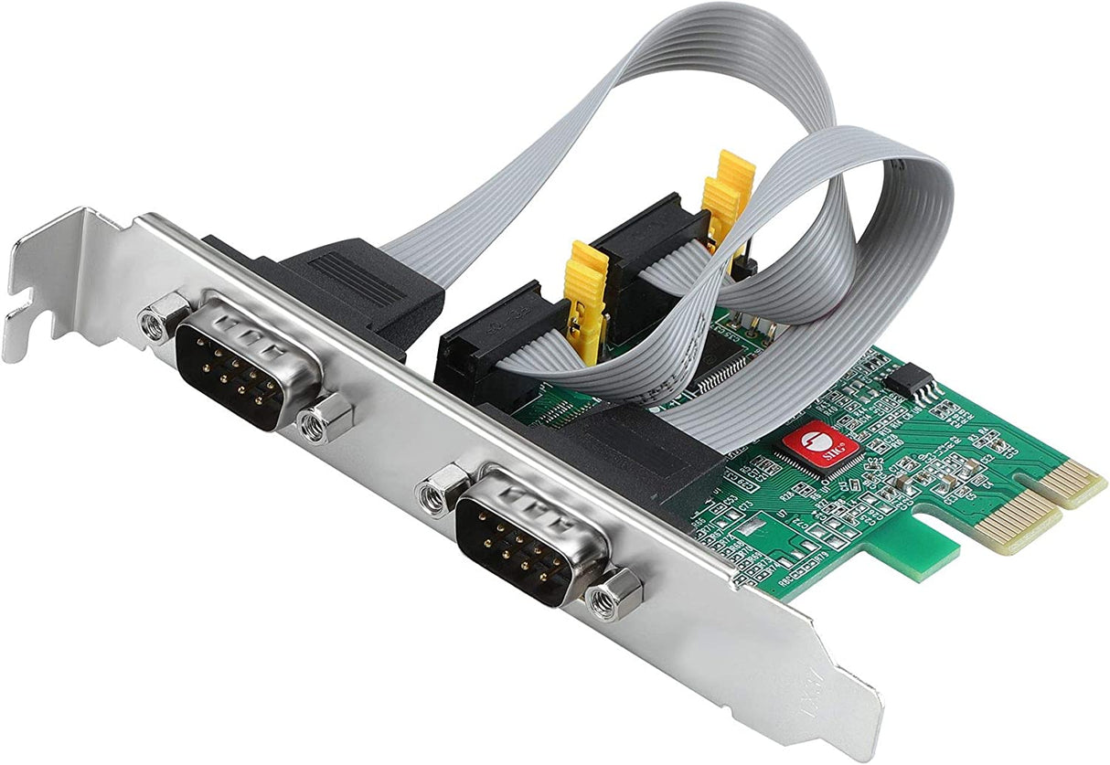 SIIG Dual Serial PCIe Card Adapter, 16650 UART, Baud Rates up to 250Kbps, PCIe 2.0 x1 to 2X RS-232 Male 9-pin DB9, RS-232 5V or 12V Power, ASIX AX99100 Chipset, Dual-Profile Brackets (JJ-E20711-S1)