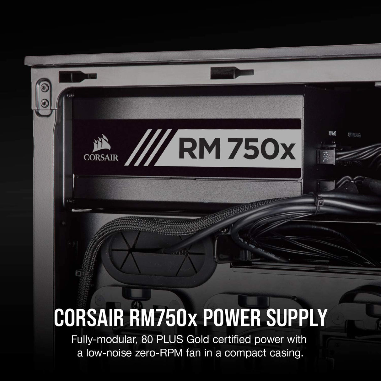 Corsair RMX Series, RM750x, 750 Watt, 80+ Gold Certified, Fully Modular Power Supply (Low Noise, Zero RPM Fan Mode, 105°C Capacitors, Fully Modular Cables, Compact Size) Black RM750x RMx