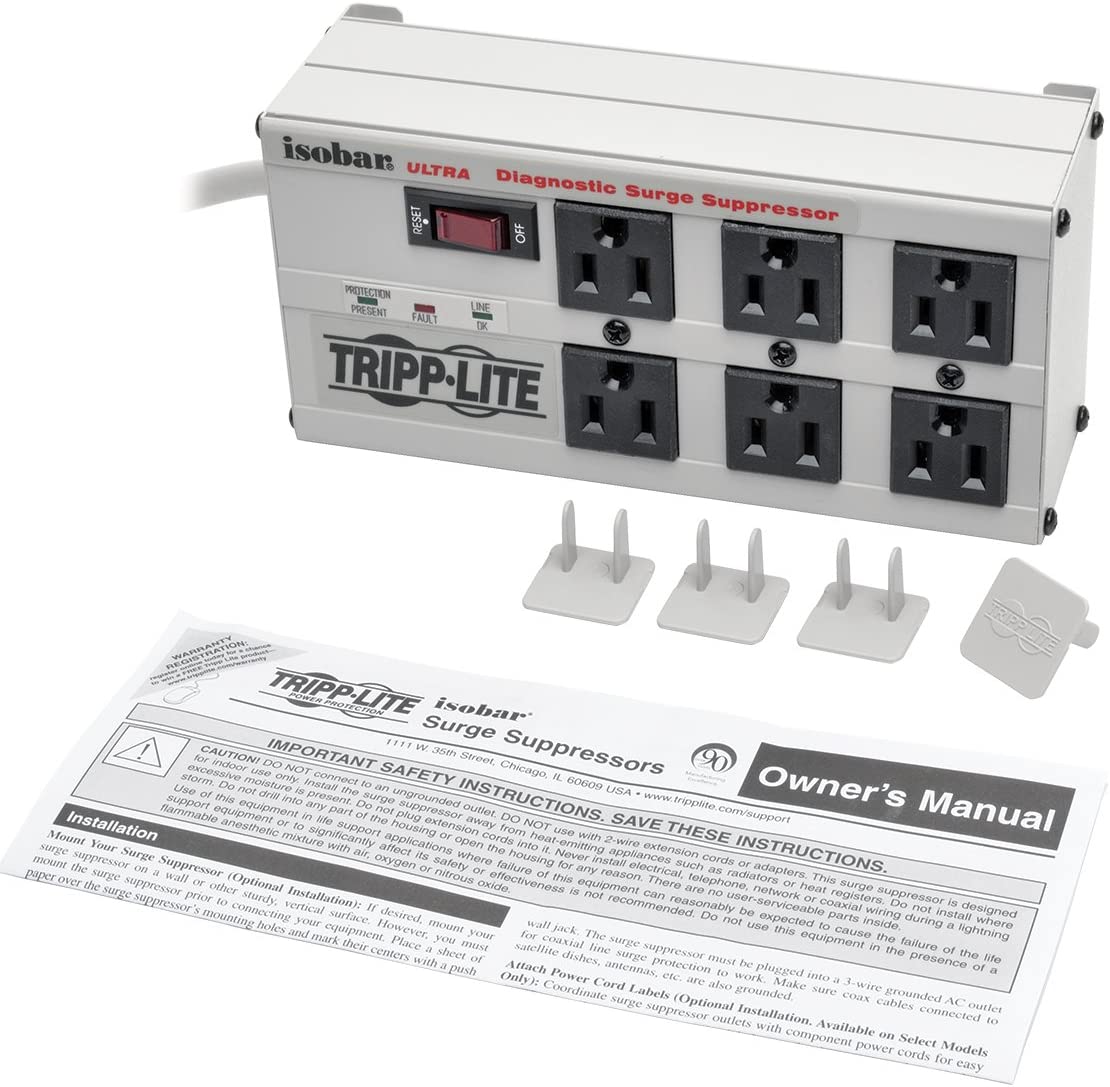 Tripp Lite Isobar Surge Protector Metal 6 Outlet 6-Feet Cord 3330 Joules, White (ISOBAR6ULTRA)