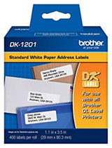 Brother DK-1201 Die-Cut Standard Address Labels – Long Lasting Reliability, Die-Cut Standard Address Paper Labels, 1.14” x 3.5” Individual Label Size, 4800 Labels / 12 Rolls