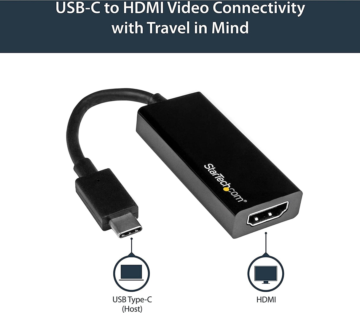 StarTech.com CDP2HD CDP2HD USB C to HDMI Adapter – Thunderbolt 3 Compatible – USB-C Adapter – USB Type C to HDMI Dongle Converter, black, "0.35" (9 mm) x 0.91" (23 mm) x 5.79" (147 mm)" No Power Delivery Black