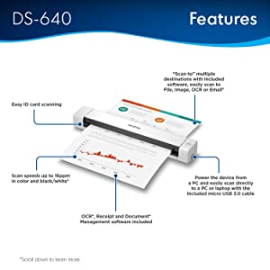 Brother DS-640 Compact Mobile Document Scanner New Model: DS640