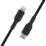 Belkin Braided Lightning Cable 6.5ft/2m, Black (CAA002bt2MBK) &amp; Braided USB C to Lightning Cable MFi Certified iPhone Fast Charger Type C 6.6FT/2M (Black) Black 6.6 FT Braided Cable + USB C Lightning Cable