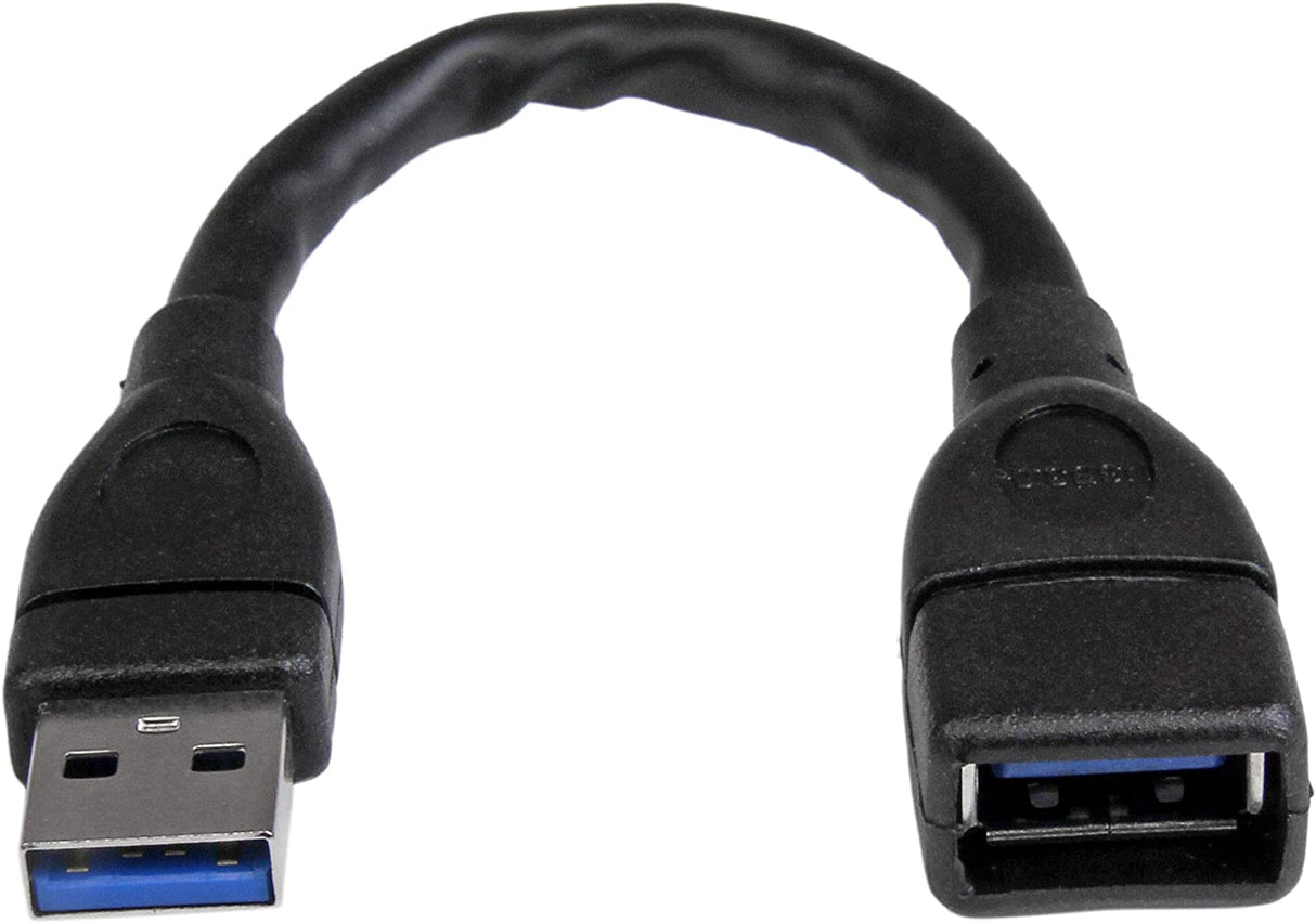 StarTech.com 6in Short USB 3.0 Extension Adapter Cable (USB-A Male to USB-A Female) - USB 3.1 Gen 1 (5Gbps) Port Saver Cable - Black (USB3EXT6INBK) 0.5 ft Black