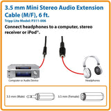 Tripp Lite 3.5mm Mini Stereo Audio Extension Cable for Speakers and Headphones (M/F), 25-ft.(P311-025) 25-feet