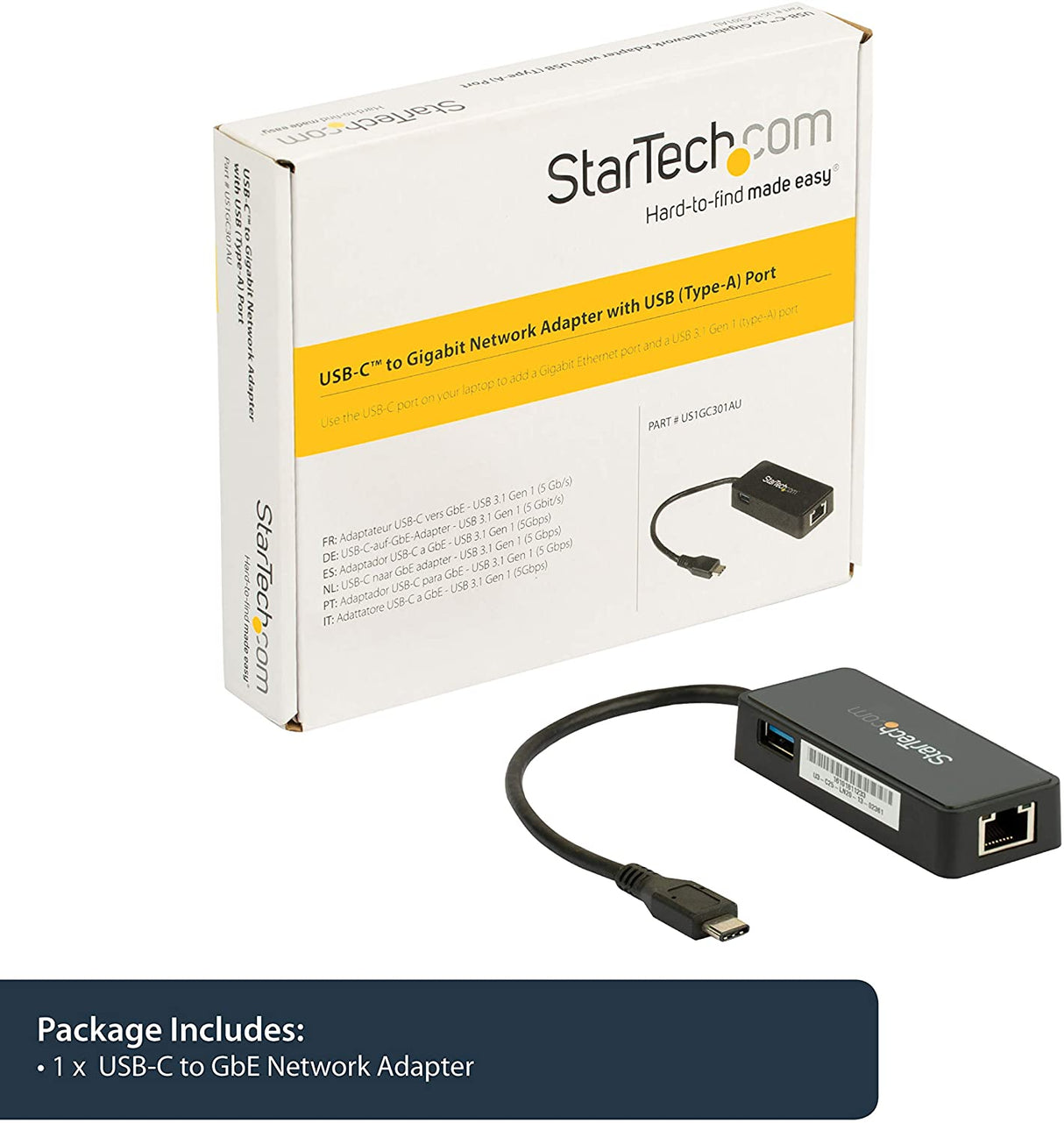 StarTech.com USB-C to Ethernet Gigabit Adapter - Thunderbolt 3 Compatible - USB Type C Network Adapter - USB C Ethernet Adapter (US1GC301AU)