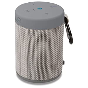 iLive Waterproof Fabric Wireless Speaker, 2.56 x 2.56 x 3.4 Inches, Built-in Rechargeable Battery, Light Gray (ISBW108LG)