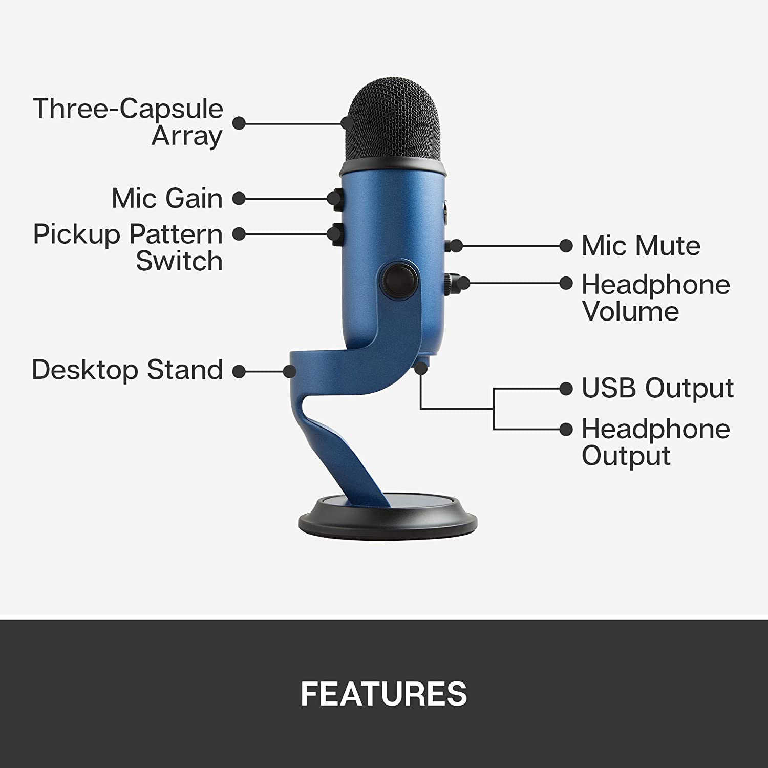 Blue microphones Blue Yeti USB Microphone for Recording, Streaming