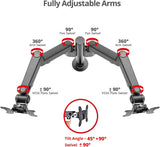 SIIG Dual Monitor Desk Mount, Replaceable Articulating Arm, 14" to 30", Fully Adjustable, Fits Flat/Curved Monitor, Load Bearing 17.6 lbs max Each, VESA 75x75 100x100, C-Clamp &amp; Grommet(CE-MT3E11-S1)