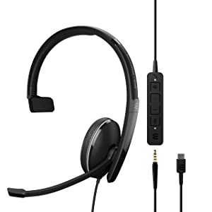 EPOS | Sennheiser Adapt 135T USB-C II (1000904) - Wired, Single-Sided Headset - 3.5mm Jack/USB-C Connectivity, MS Teams Certified-UC Optimized-Superior Sound-Enhanced Comfort-Call Control - Black