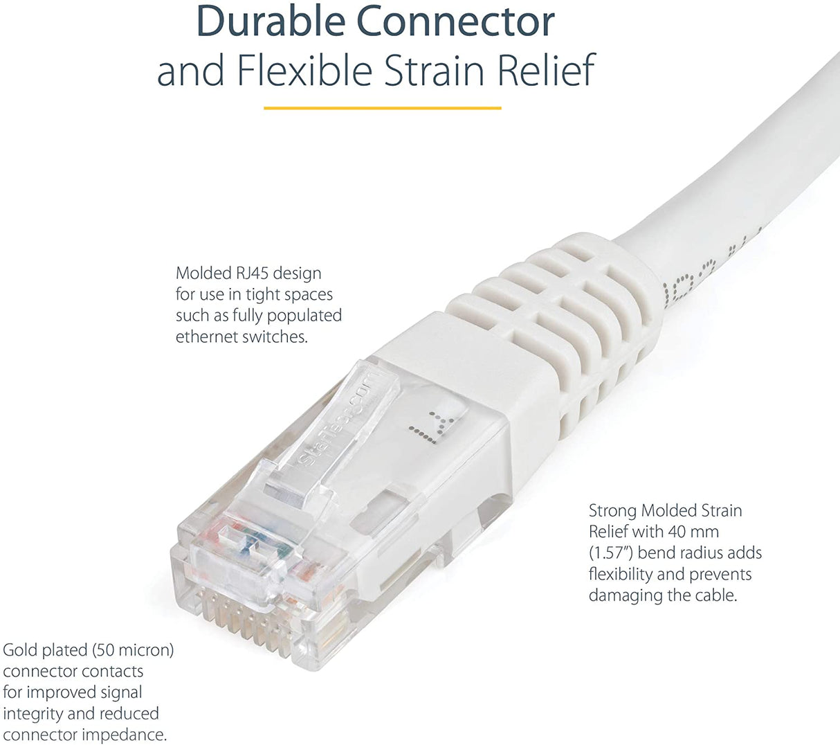 StarTech.com 10ft CAT6 Ethernet Cable - White CAT 6 Gigabit Ethernet Wire -650MHz 100W PoE++ RJ45 UTP Molded Category 6 Network/Patch Cord w/Strain Relief/Fluke Tested UL/TIA Certified (C6PATCH10WH) White 10 ft / 3m 1 Pack