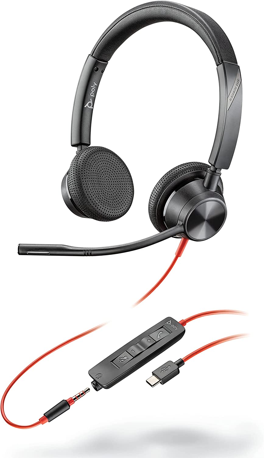 Poly Plantronics - Blackwire 3325 - Wired, Dual-Ear (Stereo) Headset with Boom Mic - USB-A/3.5mm to connect to your PC and/or Mac - Works with Teams (Certified), Zoom &amp; more Medium Dual-Ear