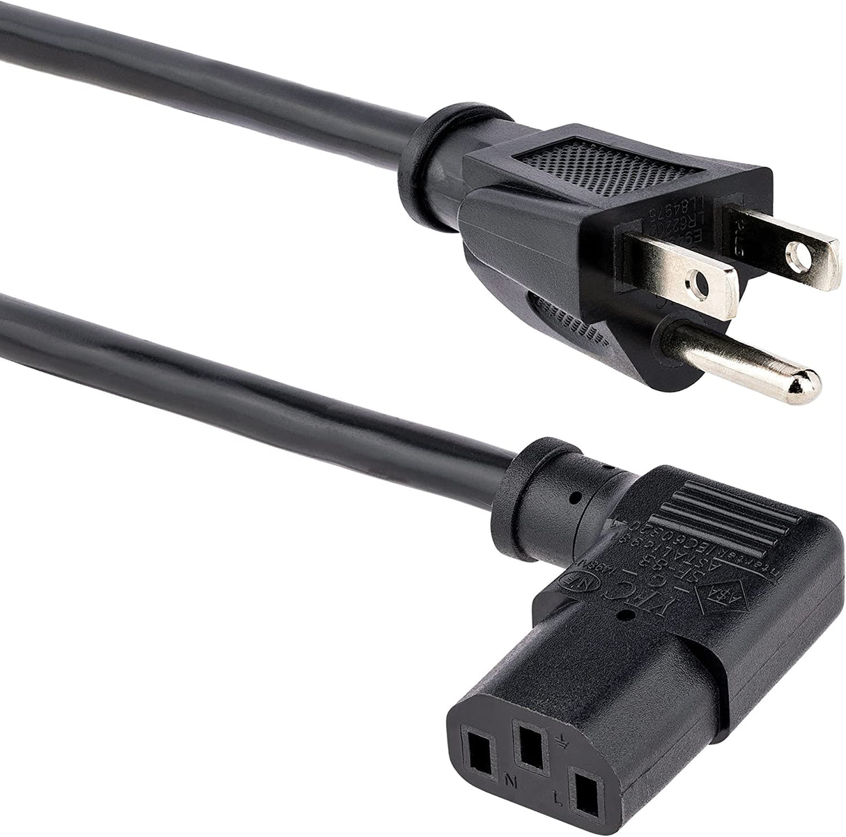 StarTech.com 6ft (2m) Computer Power Cord, NEMA 5-15P to Right Angle C13, 10A 125V, 18AWG, Replacement AC Power Cord, PC Power Supply Cable, Printer / Monitor Power Cord - UL Listed (PXT101L) 6 ft/2 m