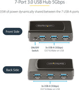 StarTech.com 7-Port USB Hub with On/Off Switch - USB 3.0 5Gbps - USB-A to 7X USB-A - Compact Self Powered USB-A Hub w/ 35W Power Supply - Desktop/Laptop USB Hub - USB Expansion Hub (5G7AS-USB-A-HUB)