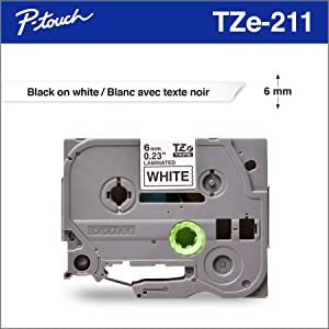 Brother Tze211 Tze Standard Adhesive Laminated Labeling Tape, 1/4-Inch W, Black On White