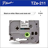 Brother Tze211 Tze Standard Adhesive Laminated Labeling Tape, 1/4-Inch W, Black On White