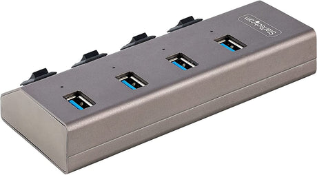 StarTech.com 4-Port Self-Powered USB-C Hub with Individual On/Off Switches, USB 3.0 5Gbps Expansion Hub w/Power Supply, Desktop/Laptop USB-C to USB-A Hub, USB Type C Hub w/BC 1.2 (5G4AIBS-USB-HUB-NA) 4 port USB-A or USB-C source