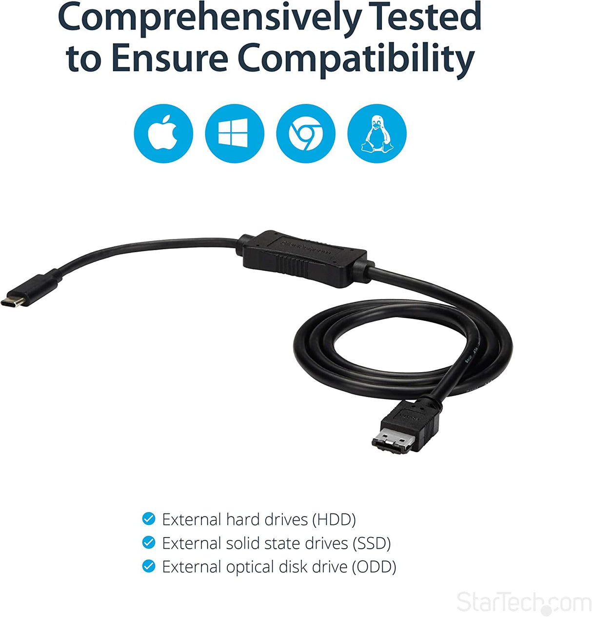 StarTech.com USB C to eSATA Cable - 3 ft / 1m - 5Gbp - for HDD/SSD/ODD - External Hard Drive Adapter - USB 3.0 to eSATA Converter (USB3C2ESAT3)