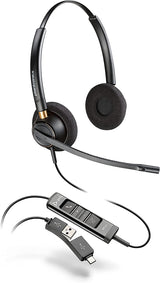 Poly - EncorePro 525 USB-A and USB-C USB Headset (Plantronics) - Acoustic Hearing Protection - Hold &amp; Call Answer Buttons - Dual Ear Wearing Style Standard Version Over-the-Head Dual Ear
