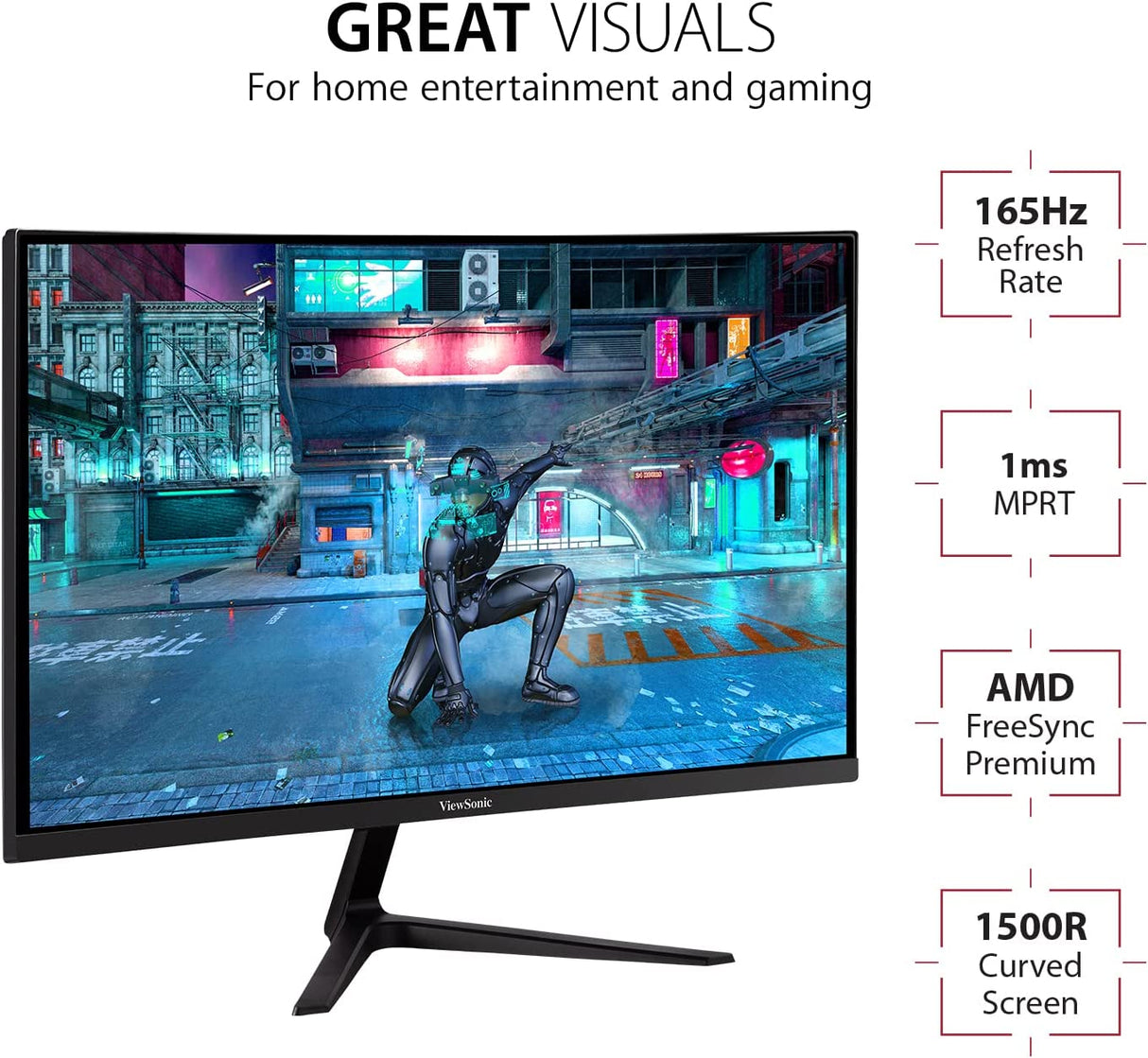 ViewSonic OMNI VX3218-PC-MHD 32 Inch Curved 1080p 1ms 165Hz Gaming Monitor with Adaptive Sync, Eye Care, HDMI and Display Port 32-Inch