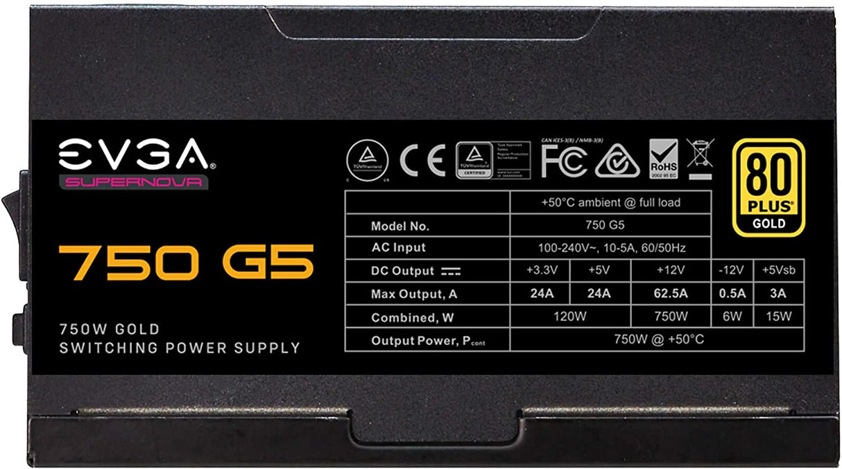 EVGA 220-G5-0750-X1 Super Nova 750 G5, 80 Plus Gold 750W, Fully Modular, ECO Mode with Fdb Fan, 10 Year Warranty, Compact 150mm Size, Power Supply 750W G5 Power Supply