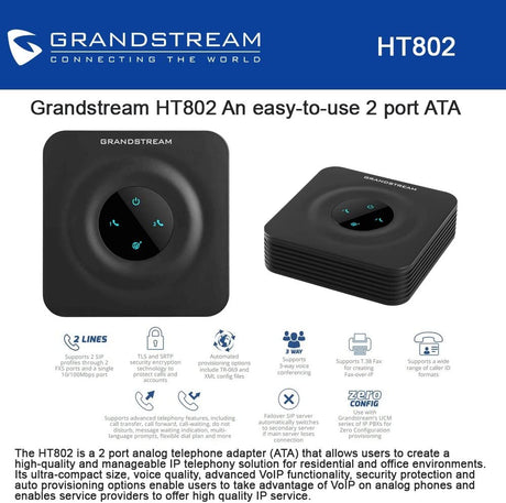 Grandstream GS-HT802 2 Port Analog Telephone Adapter VoIP Phone &amp; Device, Black