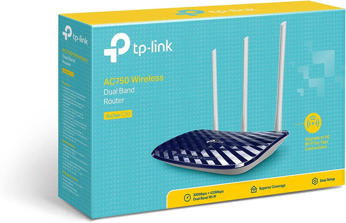 TP-LINK AC750 IEEE 802.11ac Ethernet Wireless Dual Band Router Model Archer C20