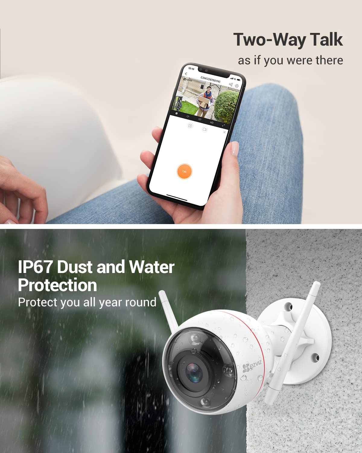 EZVIZ Security Camera Outdoor, 2k+ WiFi Camera, IP67 Waterproof, Color Night Vision, Customizable Voice Alerts,AI Person Detection, 2-Way Talk, H.265 Video Compression, 2.8mm Lens | C3W Pro 4MP
