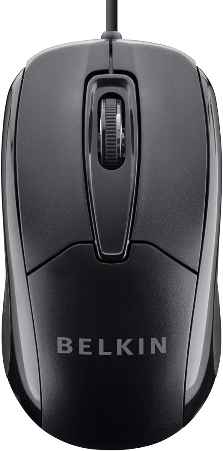 Belkin 3-Button Wired USB Optical Mouse with 5-Foot Cord, Compatible with PCs, Macs, Desktops and Laptops, Black - F5M010qBLK