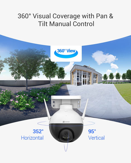 EZVIZ Security Camera Outdoor, 4MP WiFi Camera Pan/Tilt, 360° Visual Coverage, IP65 Waterproof, Color Night Vision, AI-Powered Person Detection, Two-Way Talk, Support MicroSD Card up to 256GB | C8W C8W-4MP Color Night Vision