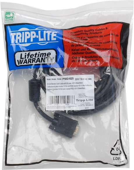 Tripp Lite VGA Coax Monitor Cable, High Resolution cable with RGB coax (HD15 M/M) 25-ft.(P502-025) 25-feet