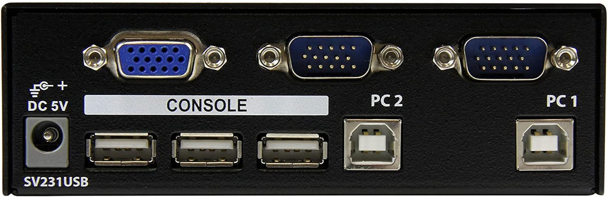 StarTech.com 2 Port VGA USB KVM Switch - VGA KVM Switch - 1920x1440 - USB 2.0 - KVM Video Switch (SV231USB),Black USB | Cables Included