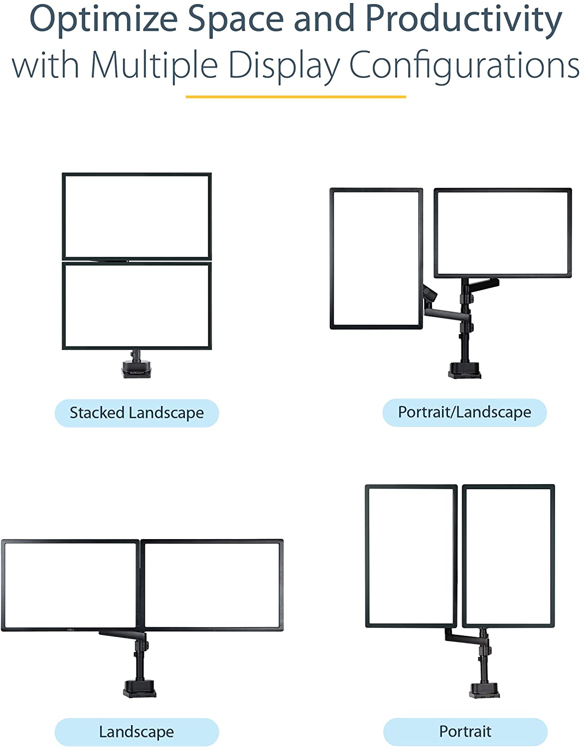 StarTech.com Desk Mount Dual Monitor Arm - Full Motion Monitor Mount for 2x VESA Displays up to 32" (17lb/8kg) - Vertical Stackable Arms - Height Adjustable/Articulating - Clamp/Grommet (ARMDUALPIVOT)