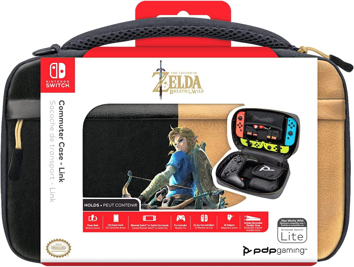 PDP Gaming Officially Licensed Switch Commuter Case - Zelda Breath of the WIld - Semi-Hardshell Protection - Protective PU Leather - Holds 14 Games - Works with Switch OLED &amp; Lite - Perfect for Travel