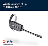 Plantronics - CS540 Wireless DECT Headset with Lifter (Poly) - Single Ear (Mono) Convertible (3 wearing styles) - Connects to Desk Phone - Noise Canceling Microphone