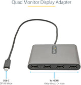 StarTech.com USB C to 4 HDMI Adapter - External Video &amp; Graphics Card - USB Type-C to Quad HDMI Display Adapter Dongle - 1080p 60Hz - Multi Monitor Video Converter - Windows Only (USBC2HD4) 4x 1080p HDMI (NO 4K) | USB C